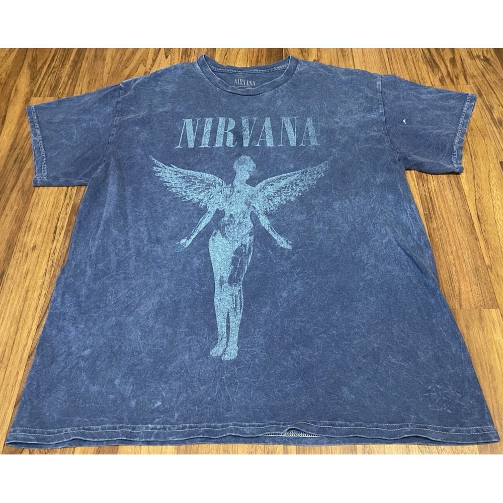 Nirvana Shirt Mens Large Blue In Utero Angel Graphic Band Tee Grunge Rock